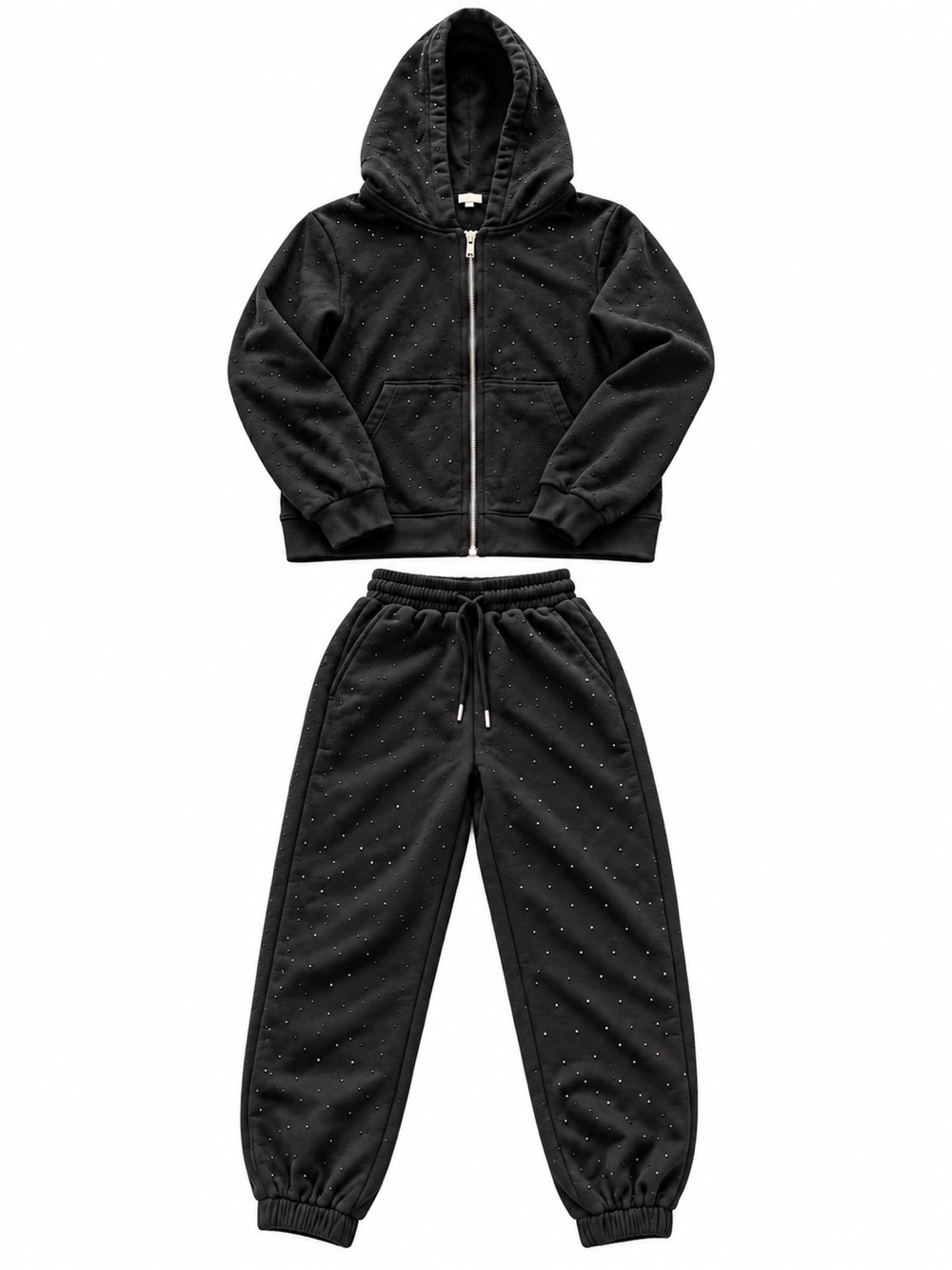 Heaven Rhinestone Zip Up Hoodie & Jogger Set Size XS Black